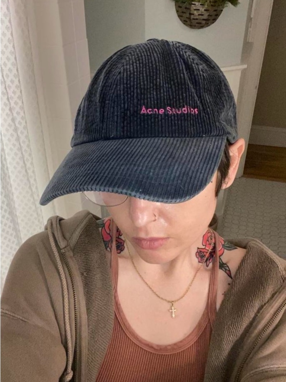 Authentic Acne Studios navy blue corduroy baseball cap